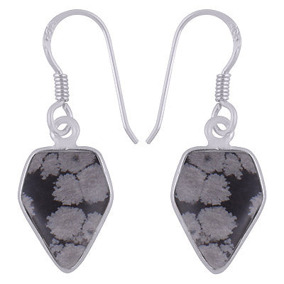Beautiful Handmade Bezel Snowflake Obsidian Pentagon Shape 925 Sterling Solid Silver Dangle Earrings - R1501977-15