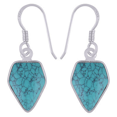 Beautiful Handmade Bezel Turquoise Pentagon Shape 925 Sterling Solid Silver Dangle Earrings - R1501977-2