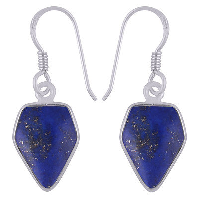 Beautiful Handmade Bezel Lapis Pentagon Shape 925 Sterling Solid Silver Dangle Earrings - R1501977-5