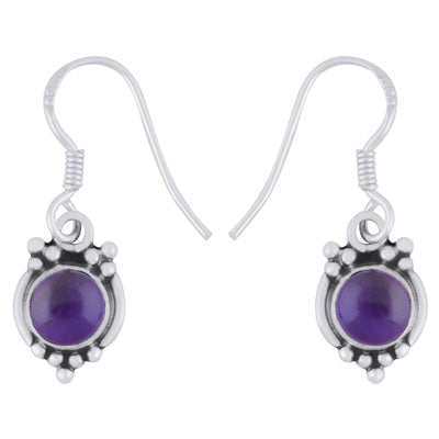 Gorgeous Rawa Work Pattern Around Amethyst Round Shape 925 Sterling Solid Silver Dangle Earrings - R1501983-1