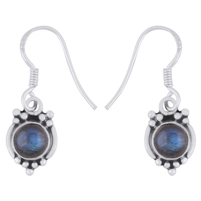 Gorgeous Rawa Work Pattern Around Labradorite Round Shape 925 Sterling Solid Silver Dangle Earrings - R1501983-5