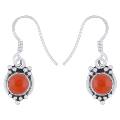 Gorgeous Rawa Work Pattern Around Carnelian Round Shape 925 Sterling Solid Silver Dangle Earrings - R1501983-7