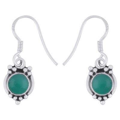 Gorgeous Rawa Work Pattern Around Green Onyx Round Shape 925 Sterling Solid Silver Dangle Earrings - R1501983-8