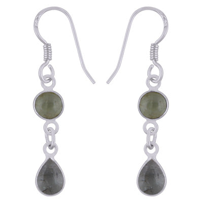 Alluring Two Stone Bezel Tourmaline Round, Pear Shape 925 Sterling Solid Silver Dangle Earrings - R1501989-4