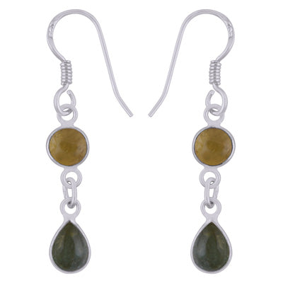 Alluring Two Stone Bezel Tourmaline Round, Pear Shape 925 Sterling Solid Silver Dangle Earrings - R1501989-6