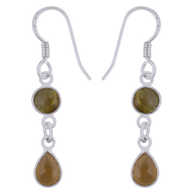 Alluring Two Stone Bezel Tourmaline Round, Pear Shape 925 Sterling Solid Silver Dangle Earrings - R1501989-7