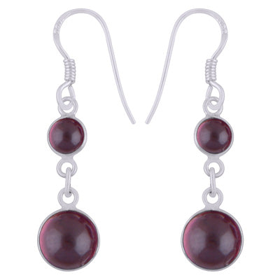 Beautiful Two Stone Bezel Garnet Round Shape 925 Sterling Solid Silver Dangle Earrings - R1501991-2