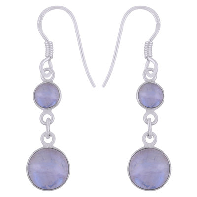 Beautiful Two Stone Bezel Rainbow Moonstone Round Shape 925 Sterling Solid Silver Dangle Earrings - R1501991-4