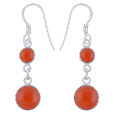 Beautiful Two Stone Bezel Carnelian Round Shape 925 Sterling Solid Silver Dangle Earrings - R1501991-7