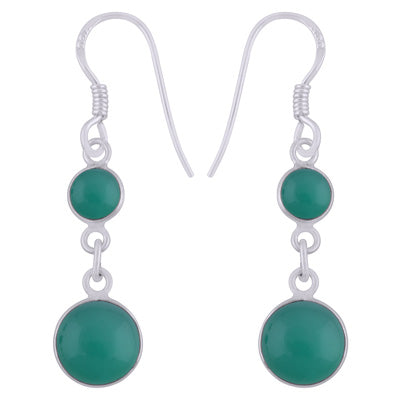 Beautiful Two Stone Bezel Green Onyx Round Shape 925 Sterling Solid Silver Dangle Earrings - R1501991-8