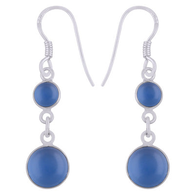 Beautiful Two Stone Bezel Blue Chalcedony Round Shape 925 Sterling Solid Silver Dangle Earrings - R1501991-9