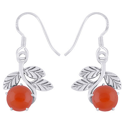 Gorgeous Handcrafted stem w/Leaves Around Carnelian Round Shape 925 Sterling Solid Silver Dangle Earrings - R1501995-7