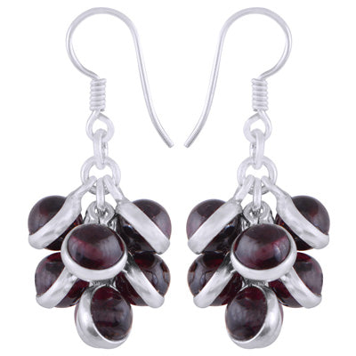 Gorgeous Multiple Charm gemstone Garnet Round Shape 925 Sterling Solid Silver Dangle Earrings - R1501999-1