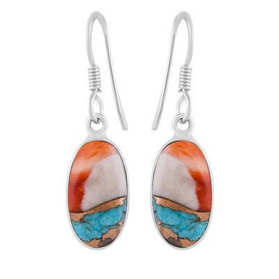 Alluring Plain Bezel Oyster Copper Turquoise Oval Shape 925 Sterling Solid Silver Dangle Earrings - R1502003-13