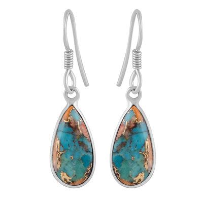 Alluring Plain Bezel Oyster Copper Turquoise Pear Shape 925 Sterling Solid Silver Dangle Earrings - R1502003-14