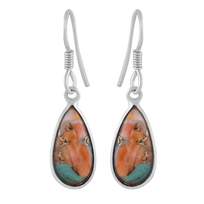 Alluring Plain Bezel Oyster Copper Turquoise Pear Shape 925 Sterling Solid Silver Dangle Earrings - R1502003-15