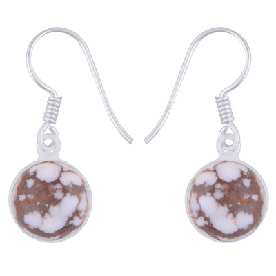 Beautiful Plain Bezel Wild Horse Jasper Round Shape 925 Sterling Solid Silver Dangle Earrings - R1502004-1