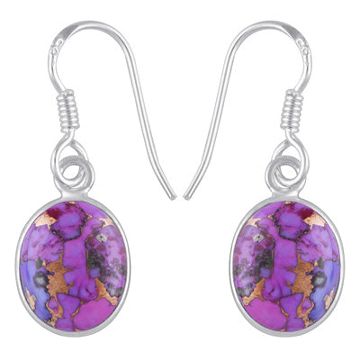 Alluring Plain Bezel Purple Copper Turquoise Oval Shape 925 Sterling Solid Silver Dangle Earrings - R1502010-22