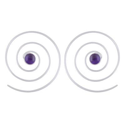 Gorgeous Handcrafted Hoops Amethyst Round Shape 925 Sterling Solid Silver Hoop Earrings - R1502015-1
