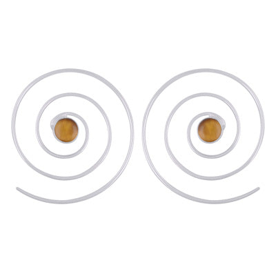 Gorgeous Handcrafted Hoops Tiger's Eye Round Shape 925 Sterling Solid Silver Hoop Earrings - R1502015-11