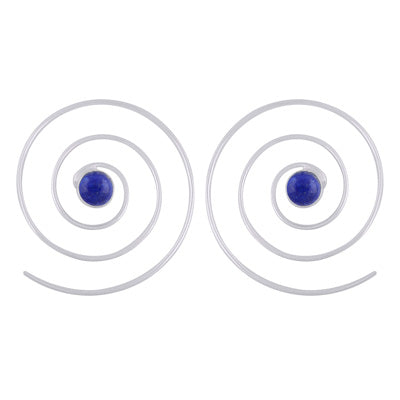 Gorgeous Handcrafted Hoops Lapis Round Shape 925 Sterling Solid Silver Hoop Earrings - R1502015-6