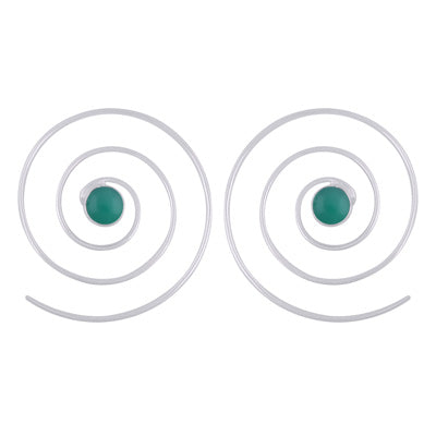Gorgeous Handcrafted Hoops Green Onyx Round Shape 925 Sterling Solid Silver Hoop Earrings - R1502015-8