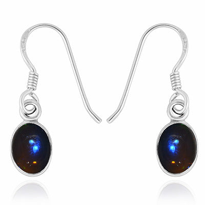 Gorgeous Fire Gemstone Black Ethiopian Opal Oval Shape 925 Sterling Solid Silver Dangle Earrings - R1502016-1