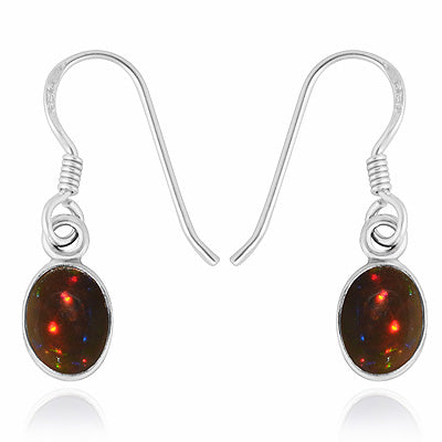 Gorgeous Fire Gemstone Black Ethiopian Opal Oval Shape 925 Sterling Solid Silver Dangle Earrings - R1502016-3