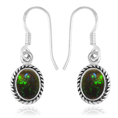 Stunning Twisted Wire Work Around Fire Black Ethiopian Opal Oval Shape 925 Sterling Solid Silver Dangle Earrings - R1502017-5