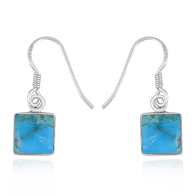 Beautiful Plain Collet Around Mohave Turquoise Square Shape 925 Sterling Solid Silver Dangle Earrings - R1502021-1