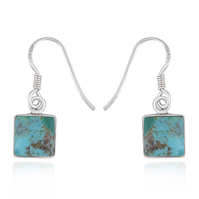 Beautiful Plain Collet Around Mohave Turquoise Square Shape 925 Sterling Solid Silver Dangle Earrings - R1502021-2