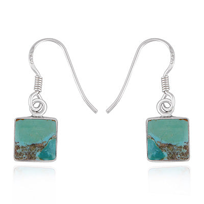 Beautiful Plain Collet Around Mohave Turquoise Square Shape 925 Sterling Solid Silver Dangle Earrings - R1502021-3
