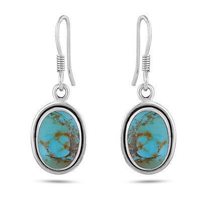 Gorgeous Plain Wire Work Around Mohave Turquoise Oval Shape 925 Sterling Solid Silver Dangle Earrings - R1502022-1