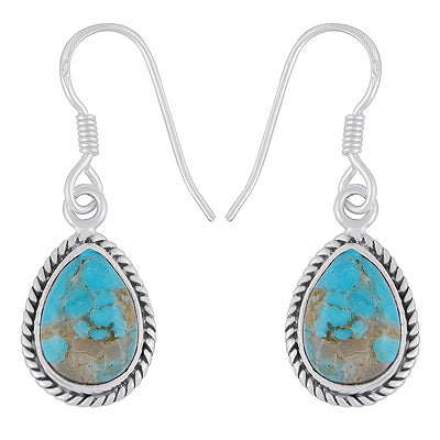 Gorgeous Twisted Wire Work Around Mohave Turquoise Pear Shape 925 Sterling Solid Silver Dangle Earrings - R1502023-1