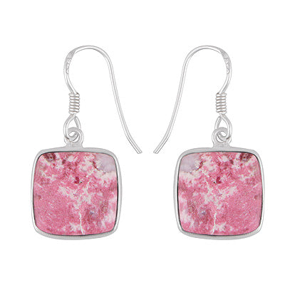 Beautiful Handmade Bezel Thulite Square Shape 925 Sterling Solid Silver Dangle Earrings - R1502027-6