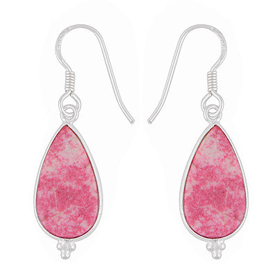 Gorgeous Rawa Work at Bottom Bezel Thulite Pear Shape 925 Sterling Solid Silver Dangle Earrings - R1502028-2