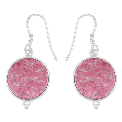 Gorgeous Rawa Work at Bottom Bezel Thulite Round Shape 925 Sterling Solid Silver Dangle Earrings - R1502028-5