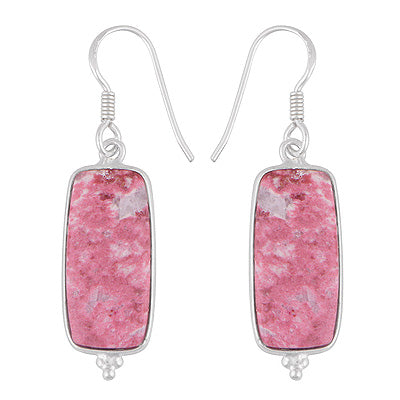 Gorgeous Rawa Work at Bottom Bezel Thulite Rectangle Shape 925 Sterling Solid Silver Dangle Earrings - R1502028-7