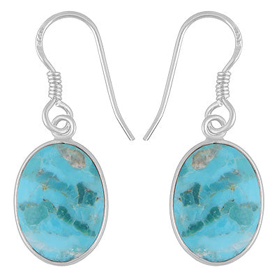 Classic Bezel Frame Around Mohave Turquoise Oval Shape 925 Sterling Solid Silver Dangle Earrings - R1502029-11