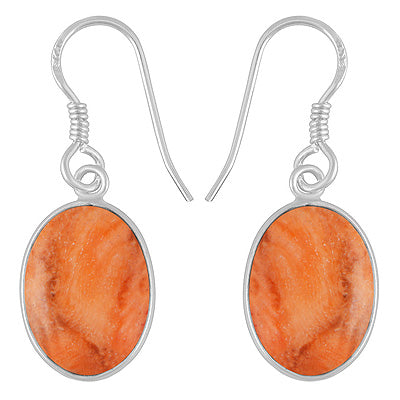 Classic Bezel Frame Around Coral Mohave Oval Shape 925 Sterling Solid Silver Dangle Earrings - R1502029-12