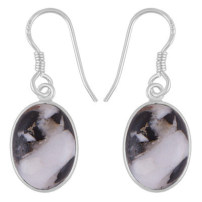 Classic Bezel Frame Around White Buffalo Turquoise Oval Shape 925 Sterling Solid Silver Dangle Earrings - R1502029-13