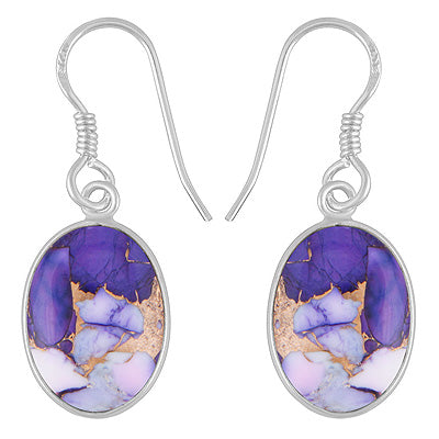 Classic Bezel Frame Around Wolef Dahlia Copper Turquoise Oval Shape 925 Sterling Solid Silver Dangle Earrings - R1502029-3