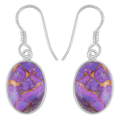 Classic Bezel Frame Around Purple Copper Turquoise Oval Shape 925 Sterling Solid Silver Dangle Earrings - R1502029-9
