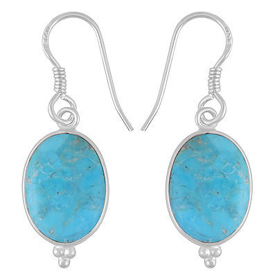 Classic Bezel Frame Rawa Work Around Mohave Turquoise Oval Shape 925 Sterling Solid Silver Dangle Earrings - R1502030-11
