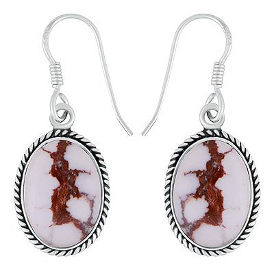 Beautiful Twisted Wire Work Around Wild Horse Jasper Oval Shape 925 Sterling Solid Silver Dangle Earrings - R1502031-12