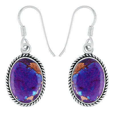 Beautiful Twisted Wire Work Around Purple Copper Turquoise Oval Shape 925 Sterling Solid Silver Dangle Earrings - R1502031-15
