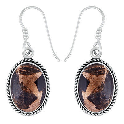 Beautiful Twisted Wire Work Around Black Copper Turquoise Oval Shape 925 Sterling Solid Silver Dangle Earrings - R1502031-16