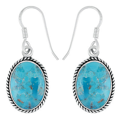 Beautiful Twisted Wire Work Around Mohave Turquoise Oval Shape 925 Sterling Solid Silver Dangle Earrings - R1502031-17