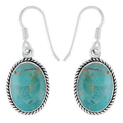 Beautiful Twisted Wire Work Around Mohave Turquoise Oval Shape 925 Sterling Solid Silver Dangle Earrings - R1502031-18