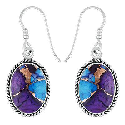 Beautiful Twisted Wire Work Around Peacock Dahlia Copper Turquoise Oval Shape 925 Sterling Solid Silver Dangle Earrings - R1502031-6
